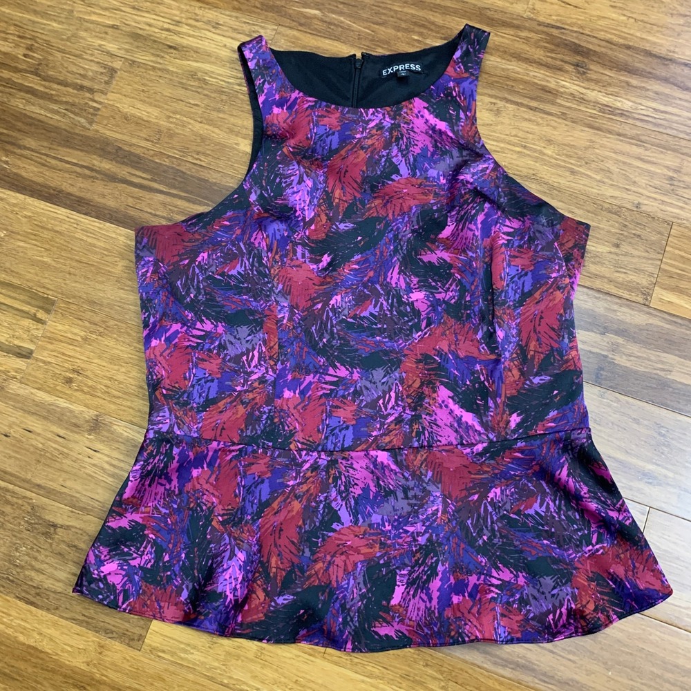 Express Purple Pink Red Abstract Peplum Tank Top